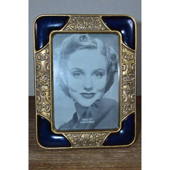 Vintage Ornate Made In Taiwan Picture Frame Navy Blue Gold Art Deco Hollywood - Picture 2 of 11